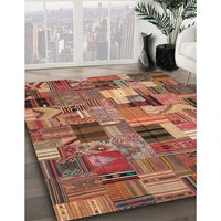 Contemporary Fire Brick Red Patchwork Rug, con337