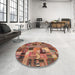 Round Machine Washable Contemporary Fire Brick Red Rug in a Office, wshcon337