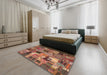 Contemporary Fire Brick Red Patchwork Rug in a Bedroom, con337