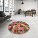 Round Contemporary Fire Brick Red Patchwork Rug in a Office, con337