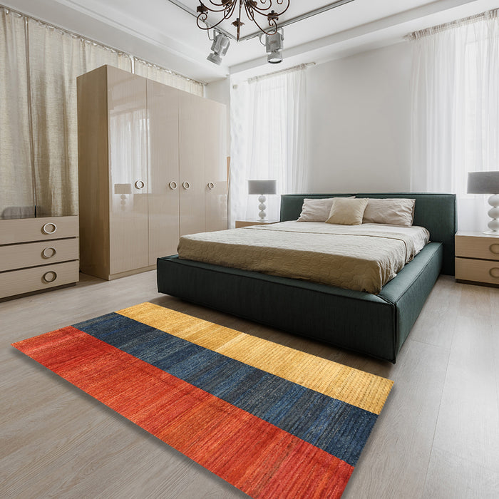 Contemporary Fire Brick Red Modern Rug in a Bedroom, con340