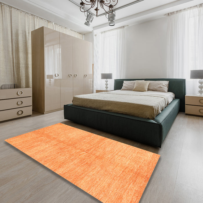 Contemporary Orange Modern Rug in a Bedroom, con345