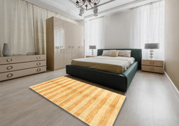 Contemporary Chrome Gold Yellow Modern Rug in a Bedroom, con346