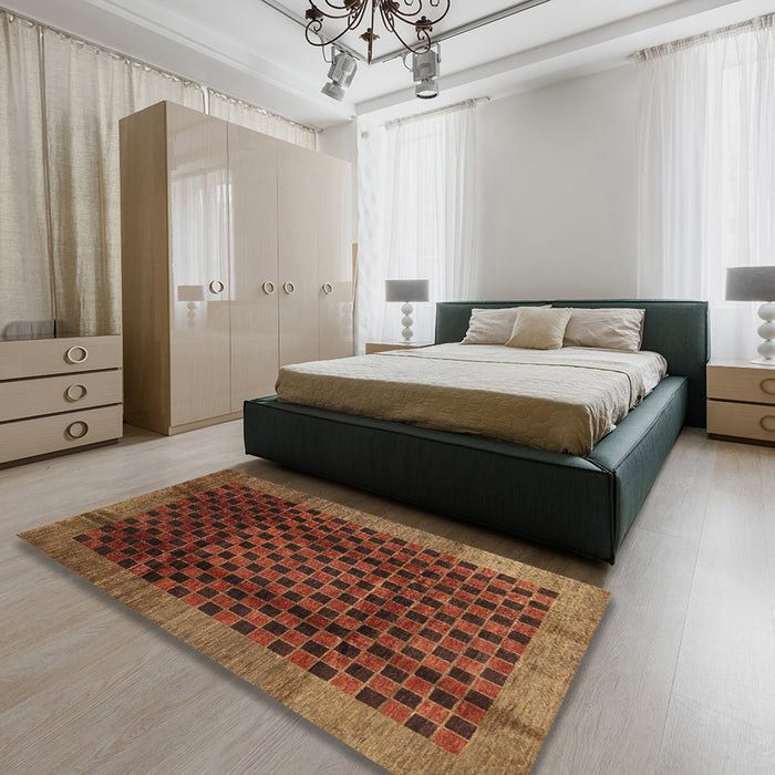 Contemporary Saffron Red Modern Rug in a Bedroom, con347
