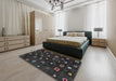 Contemporary Carbon Gray Modern Rug in a Bedroom, con350