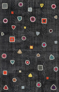 Machine Washable Contemporary Carbon Gray Rug, wshcon350