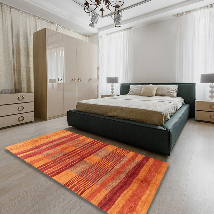 Machine Washable Contemporary Neon Red Rug in a Bedroom, wshcon354
