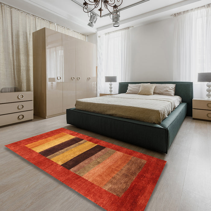 Contemporary Orange Modern Rug in a Bedroom, con355