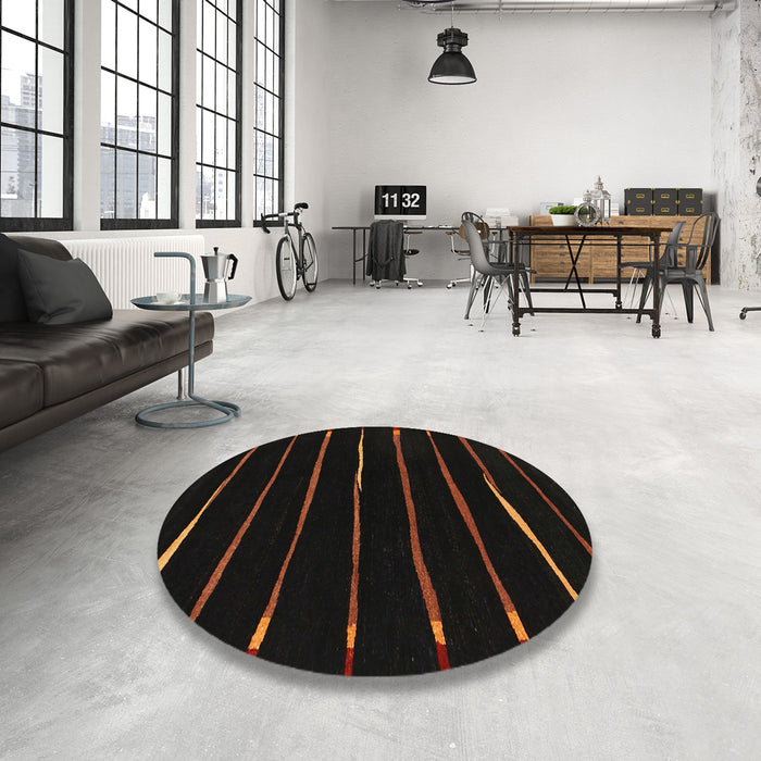 Round Contemporary Bakers Brown Modern Rug in a Office, con356