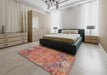 Contemporary Light Copper Gold Modern Rug in a Bedroom, con358