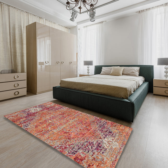 Machine Washable Contemporary Light Copper Gold Rug in a Bedroom, wshcon358
