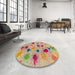Round Machine Washable Contemporary Rust Pink Rug in a Office, wshcon366