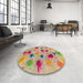 Round Contemporary Rust Pink Modern Rug in a Office, con366