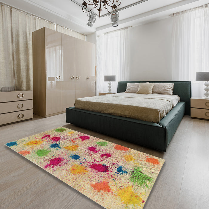 Contemporary Rust Pink Modern Rug in a Bedroom, con366