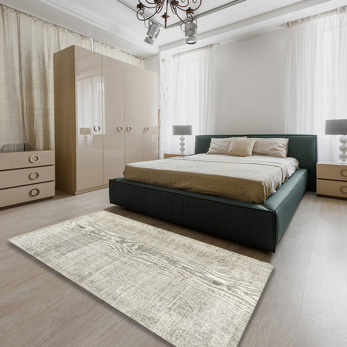 Contemporary White Gold Modern Rug in a Bedroom, con367