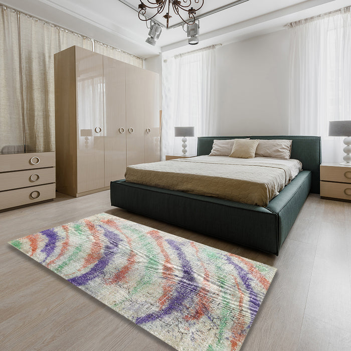 Contemporary Gray Modern Rug in a Bedroom, con368