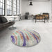 Round Machine Washable Contemporary Grey Gray Rug in a Office, wshcon368