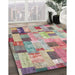 Contemporary Sage Green Patchwork Rug in Family Room, con370