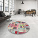 Round Contemporary Sage Green Patchwork Rug in a Office, con370