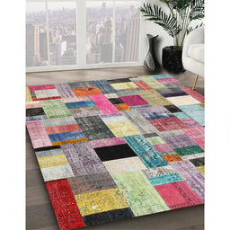 Contemporary Raspberry Purple Patchwork Rug in Family Room, con371