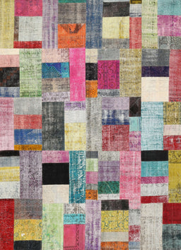 Contemporary Raspberry Purple Patchwork Rug, con371