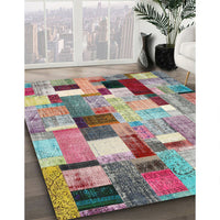 Contemporary Chestnut Brown Patchwork Rug, con372