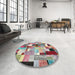 Round Contemporary Chestnut Brown Patchwork Rug in a Office, con372