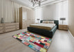 Contemporary Chestnut Brown Patchwork Rug in a Bedroom, con372