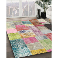 Contemporary Rust Pink Patchwork Rug, con373