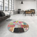 Round Machine Washable Contemporary Rust Pink Rug in a Office, wshcon373