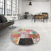 Round Contemporary Rust Pink Patchwork Rug in a Office, con373