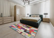 Contemporary Cherry Red Patchwork Rug in a Bedroom, con374