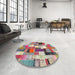 Round Contemporary Cherry Red Patchwork Rug in a Office, con374