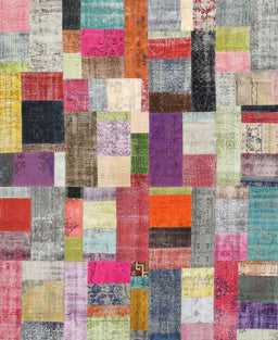 Contemporary Cherry Red Patchwork Rug, con374