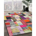 Contemporary Cherry Red Patchwork Rug in Family Room, con374