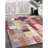 Contemporary Cherry Red Patchwork Rug, con375