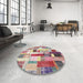 Round Contemporary Cherry Red Patchwork Rug in a Office, con375