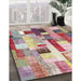 Contemporary Cherry Red Patchwork Rug in Family Room, con375