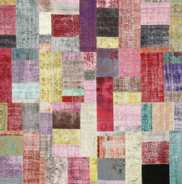 Contemporary Cherry Red Patchwork Rug, con375