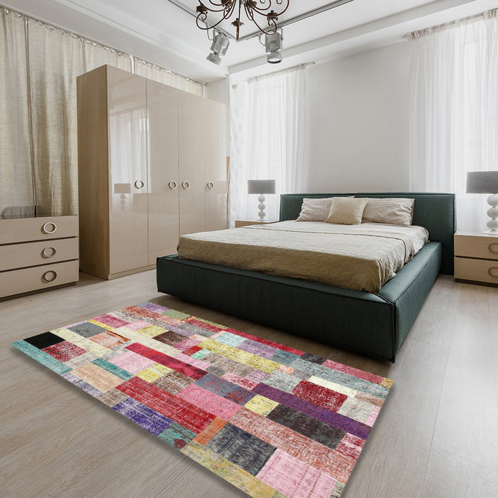 Machine Washable Contemporary Cherry Red Rug in a Bedroom, wshcon375