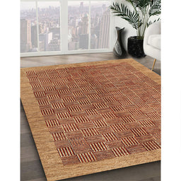 Contemporary Mahogany Brown Modern Rug in Family Room, con378