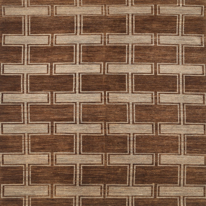 Square Contemporary Orange Brown Modern Rug, con381
