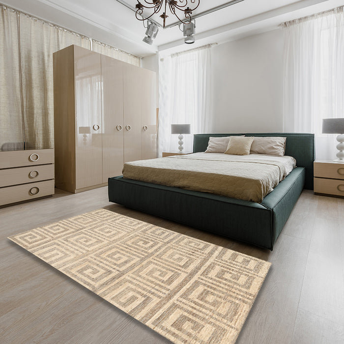 Contemporary Camel Brown Modern Rug in a Bedroom, con383
