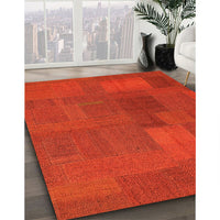 Contemporary Red Patchwork Rug, con387