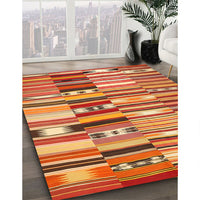 Contemporary Red Patchwork Rug, con391