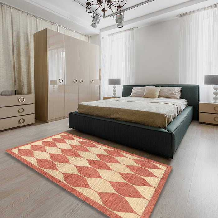 Machine Washable Contemporary Bright Orange Rug in a Bedroom, wshcon392
