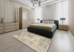 Contemporary Wheat Beige Patchwork Rug in a Bedroom, con397