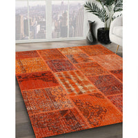 Contemporary Red Patchwork Rug, con399