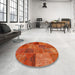 Round Contemporary Red Patchwork Rug in a Office, con399