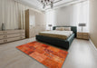 Contemporary Red Patchwork Rug in a Bedroom, con399